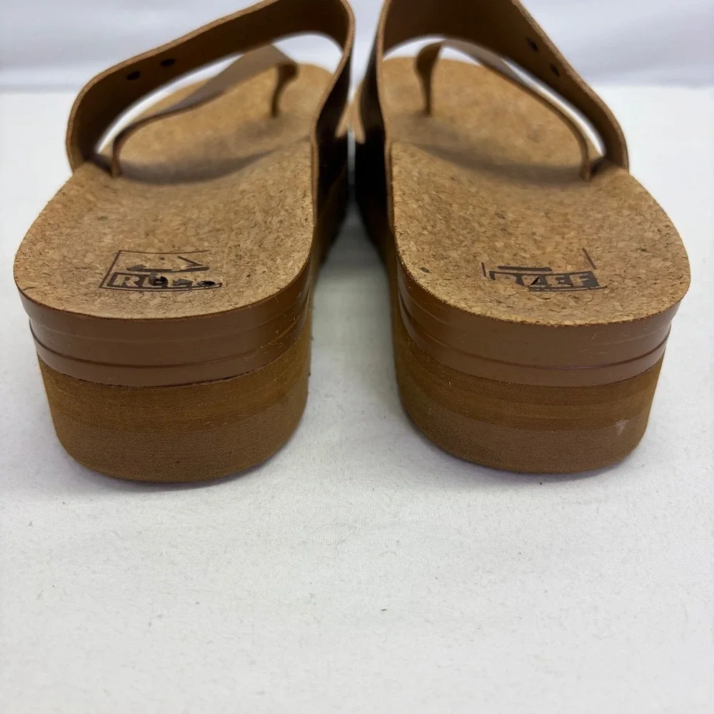 Reef Cushion Sol Hi Sandals Womens 9 Bronze Metallic Cork Platform Flip Flops